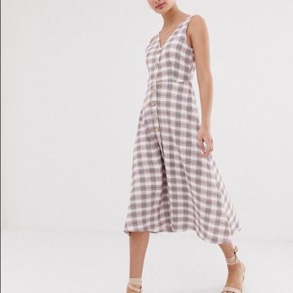 ASOS Mango Button Front Gingham Dress in Red - Picture 2 of 9